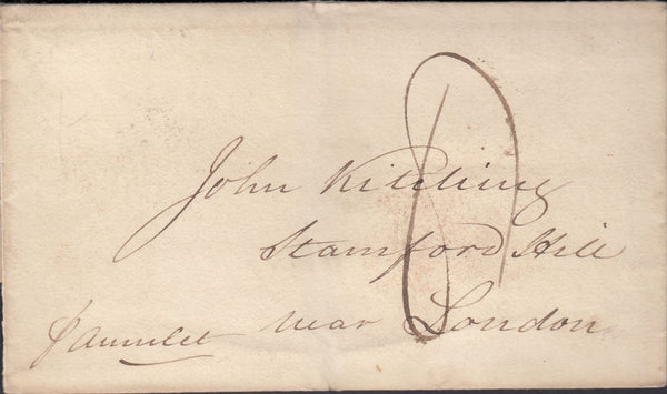 128522 1829 MAIL TO LONDON WITH 'SHIP LETTER/LONDON/CROWN' HAND STAMP (L1218).