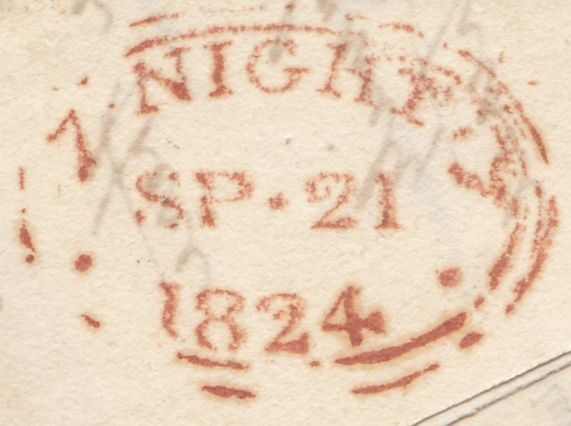 128531 1824 MAIL USED IN LONDON WITH 'GOSWELL ST RD.' RECEIVERS HAND STAMP (L503).