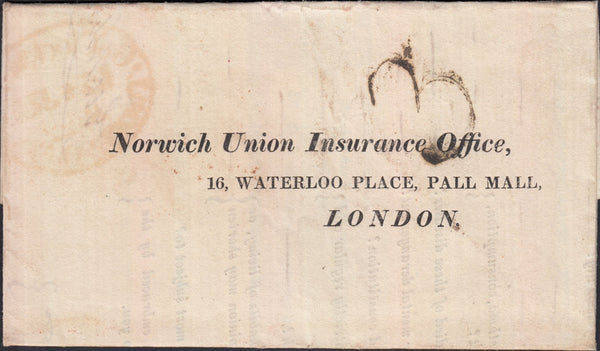 128532 1822 MAIL FROM DULWICH COMMON USED IN LONDON WITH 'DULWICH/EV' LONDON COUNTRY SORTING OFFICE DATE STAMP IN RED (L521a).