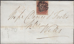 128547 1841 MAIL LANGFORD, SOMS TO WELLS WITH 'NO.26' RECEIVER'S HAND STAMP OF LANGFORD (BRISTOL PENNY POST).