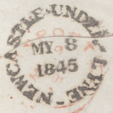 128549 1845 MAIL NEWCASTLE UNDER LYNE, STAFFS TO DEVONPORT WITH 'NO.12' RECEIVING HOUSE HAND STAMP OF MADELEY.