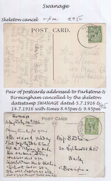 128561 SWANAGE (DORSET) COLLECTION OF CANCELLATIONS 1915-1933 (28 ITEMS).