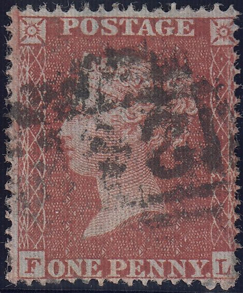 128570 1855 DIE 2 1D PL.4 MATCHED TRIO (SG21, SG26 AND SPEC 6) LETTERED FL.