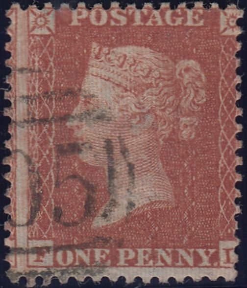 128570 1855 DIE 2 1D PL.4 MATCHED TRIO (SG21, SG26 AND SPEC 6) LETTERED FL.