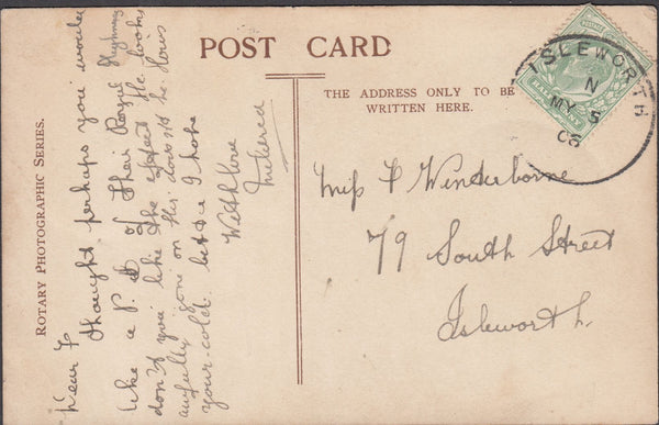 128605 1906 MAIL USED IN ISLEWORTH, MIDDLX WITH 'ISLEWORTH' SKELETON DATE STAMP.