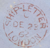 128618 1862 MAIL LISBON TO LONDON WITH CIRCULAR 'SHIP-LETTER/LONDON' DATE STAMP IN RED (ROB S.33).