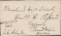 128628 1817 MAIL ALLERFORD, MINEHEAD TO CHUDLEIGH, DEVON WITH 'MINEHEAD/185' HAND STAMP (SO625).
