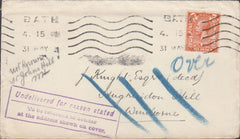 128648 1921 2D ORANGE (SG370) POSTAL USAGE AND RECEIPT USAGE ON SAME COVER.