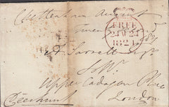 128658 1821 FREE MAIL CHELTENHAM TO LONDON WITH 'MISSENT/TO/GLOCESTER' HAND STAMP (GL401).