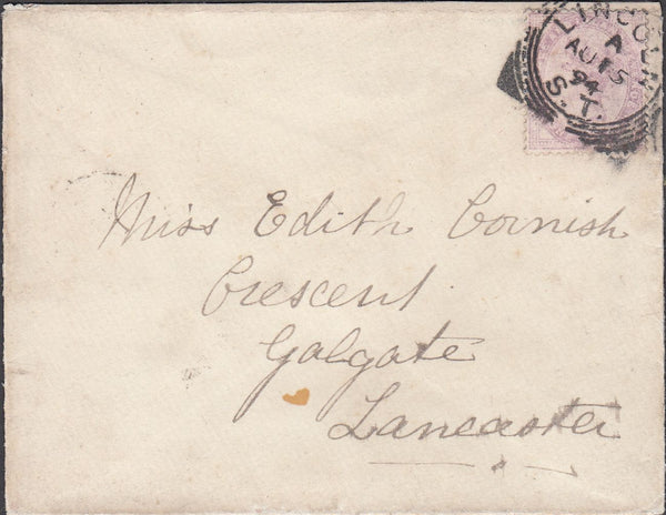 128726 1894 MAIL LINCOLN TO LANCASTER WITH 'LINCOLN/S.T.' SQUARED CIRCLE.