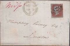 128778 1852 MAIL GOSPORT, HANTS TO LUDLOW WITH MANUSCRIPT 'MIFSENT TO' AND 'WALSALL' DATE STAMP.