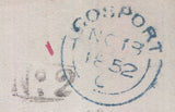 128778 1852 MAIL GOSPORT, HANTS TO LUDLOW WITH MANUSCRIPT 'MIFSENT TO' AND 'WALSALL' DATE STAMP.