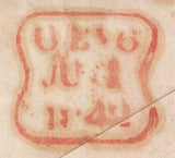 128785 1842 1D PINK ENVELOPE USED IN LONDON WITH 'T.P/QUEEN ST. CS' (CHEAPSIDE) RECEIVER'S HAND STAMP (L505).