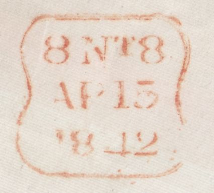 128787 1842 MAIL USED IN LONDON WITH 'T.P/PIMLICO' RECEIVER'S HAND STAMP (L505).