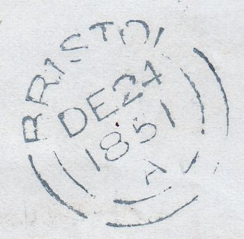 128792 1851 MAIL YORK TO BRISTOL WITH 'BRISTOL' DATE STAMP WITH 'BROKEN ARCS'.