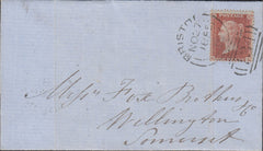 128800 1855 MAIL BRISTOL TO WELLINGTON, SOMERSET WITH 'BRISTOL/134' SIDEWAYS DUPLEX.