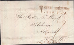 128911 1812 MAIL GREATFORD, LINCS TO NORWICH WITH 'PETERBOROUGH/PENNY POST' HAND STAMP (NN195).