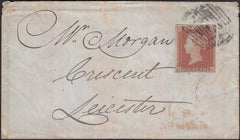 129005 1850 MAIL SPALDING TO LEICESTER WITH 'DONNINGTON LINCOLN/PENNY POST' HAND STAMP (LI255).