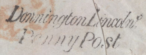 129005 1850 MAIL SPALDING TO LEICESTER WITH 'DONNINGTON LINCOLN/PENNY POST' HAND STAMP (LI255).
