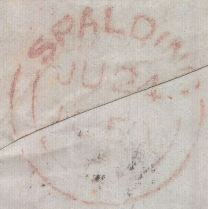 129005 1850 MAIL SPALDING TO LEICESTER WITH 'DONNINGTON LINCOLN/PENNY POST' HAND STAMP (LI255).