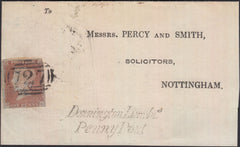 129006 1845 PART WRAPPER SPALDING TO NOTTINGHAM WITH 'DONNINGTON LINCOLN/PENNY POST' HAND STAMP (LI255).