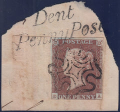 129024 1841 1D PL.10 (SG7)(DA) ON SMALL PIECE WITH 'DENT/PENNY POST' HAND STAMP (YK759) (CUMBRIA/WEST YORKS).