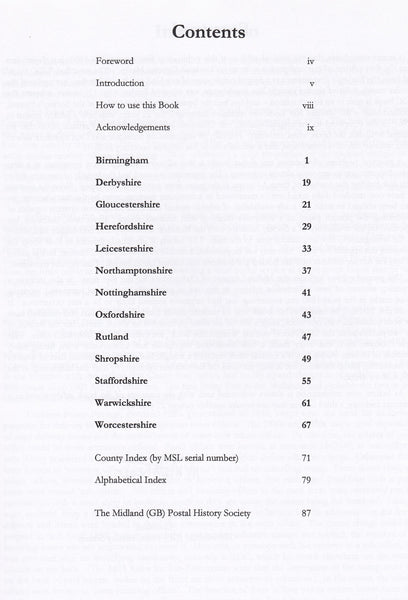 129035 'THE UNDATED STRAIGHT LINE AND NUMBERED RECEIVING HOUSE MARKS OF THE MIDLAND COUNTIES 1840-1860" 2ND EDITION..