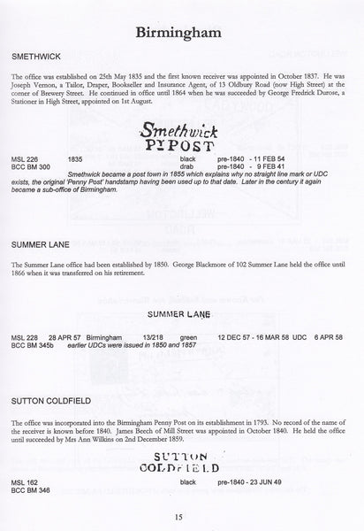 129035 'THE UNDATED STRAIGHT LINE AND NUMBERED RECEIVING HOUSE MARKS OF THE MIDLAND COUNTIES 1840-1860" 2ND EDITION..