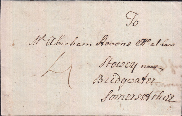 129052 1778 'PARTINGTON' LONDON GENERAL POST RECEIVER'S HAND STAMP OF RICHARD PARTINGTON OF HOLBORN ON LETTER LONDON TO BRIDGWATER, SOMERSET.