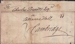 129056 1767 'PARTINGTON' LONDON GENERAL POST RECEIVER'S HAND STAMP OF RICHARD PARTINGTON OF HOLBORN ON LETTER LONDON TO CAMBRIDGE WHICH PRE-DATES RECORDED USAGE BY FOUR YEARS.