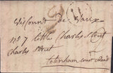 129059 CIRCA 1770-1772 'W' LONDON GENERAL POST RECEIVER'S HAND STAMP ON LETTER ADDRESSED TO TOTTENHAM COURT ROAD.