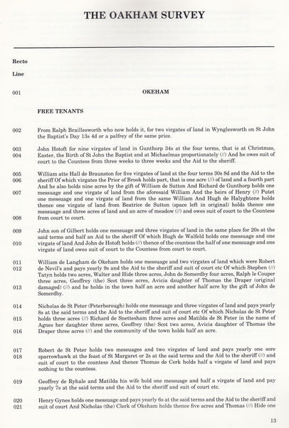 129100 'THE OAKHAM SURVEY 1305' BY THE OAKHAM SURVEY RESEARCH GROUP/RUTLAND RECORD SOCIETY.