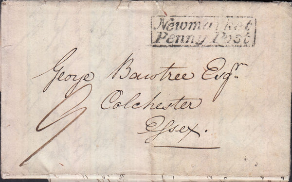 129131 1835 MAIL NEWMARKET, SUFFOLK TO COLCHESTER WITH 'NEWMARKET/PENNY POST' HAND STAMP (SK286).