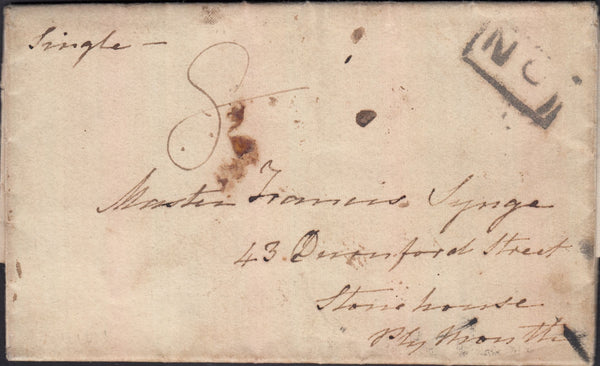 129133 CIRCA 1825-1832 MAIL TORQUAY TO PLYMOUTH WITH 'NEWTON ABBOT/P.Y POST' HAND STAMP (DN953).