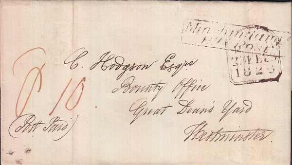 129134 1826 MAIL MINCHINHAMPTON, GLOS TO LONDON WITH 'MINCHINHAMPTON/P.Y POST' HAND STAMP (GL514).