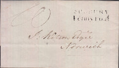 129141 1830 MAIL LAVENHAM, SUFFOLK TO NORWICH WITH 'SUDBURY/PENNY POST' HAND STAMP (SK353).