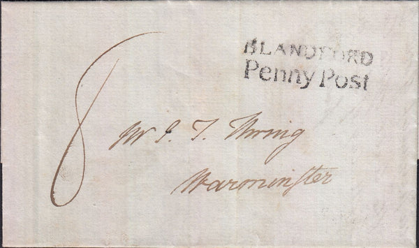 129181 1830 MAIL BLANDFORD TO WARMINSTER WITH 'BLANDFORD/PENNY POST' HAND STAMP (DT54).