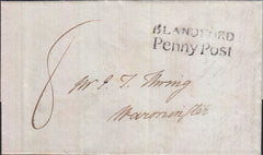 129181 1830 MAIL BLANDFORD TO WARMINSTER WITH 'BLANDFORD/PENNY POST' HAND STAMP (DT54).