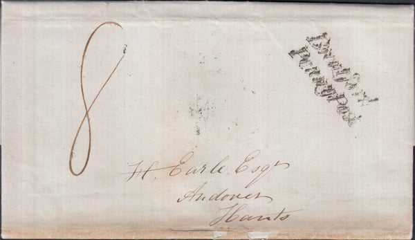 129185 1839 LONDON CROSS POST MAIL BRENTFORD TO ANDOVER VIA KINGSTON WITH 'BRENTFORD/PENNY POST' HAND STAMP (L722).
