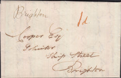 129188 1823 MAIL USED LOCALLY IN BRIGHTON WITH MANUSCRIPT 'Brighton 1d' POST PAID.