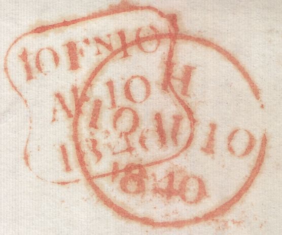 129192 1840 MAIL BROUGHTON, HANTS TO LONDON WITH 1D BLACK PL.4 (SG2)(FA), ALSO 'BROUGHTON/PENNY POST' HAND STAMP (HA251) AND 'T' WAFER SEAL.