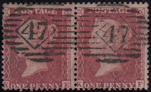 129242 1857 DIE 2 1D PL.57 (SG40)(KE KF) WITH '47 47' CANCELLATION.