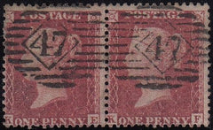 129242 1857 DIE 2 1D PL.57 (SG40)(KE KF) WITH '47 47' CANCELLATION.