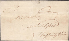 129245 1767 MAIL FROM 'DUCHY OFFICE', LONDON TO LITCHFIELD, STAFFS WITH 'W.F' GENERAL POST RECEIVER'S HAND STAMP (L69) OF WILLIAM FLEXNEY.