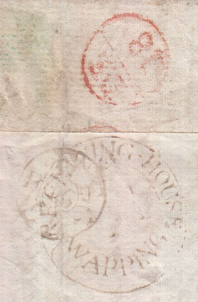129312 1791 MAIL FROM RYDE, ISLE OF WIGHT TO CAITHNESS, VIA WAPPING WITH 'RECEIVING.HOUSE/I A/WAPPING' LONDON GENERAL POST RECEIVER'S HAND STAMP OF JOHN ALLEN.