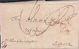129316 1838 MAIL PUCKERIDGE, HERTS TO WOODBRIDGE WITH 'WARE/PENNY POST' HAND STAMP (HE593).