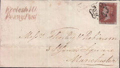 129336 1843 WRAPPER ECCLESHILL, WEST YORKS TO MANCHESTER WITH 'ECCLESHILL/PENNY POST' HAND STAMP IN RED (YK929).
