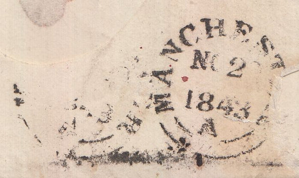 129336 1843 WRAPPER ECCLESHILL, WEST YORKS TO MANCHESTER WITH 'ECCLESHILL/PENNY POST' HAND STAMP IN RED (YK929).