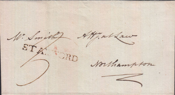 129355 1799 MAIL STAMFORD TO NORTHAMPTON WITH 'STAMFORD' STRAIGHT LINE HAND STAMP (LI998).
