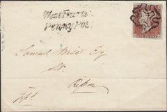 129377 1843-1846 'WEST BURTON/PENNY POST' HAND STAMPS IN BLACK AND BLUE (YK3110) ON COVERS AND POST CARD OF POST OFFICE.